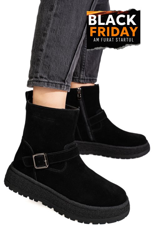 Ghete negre piele naturala intoarsa ts772603
