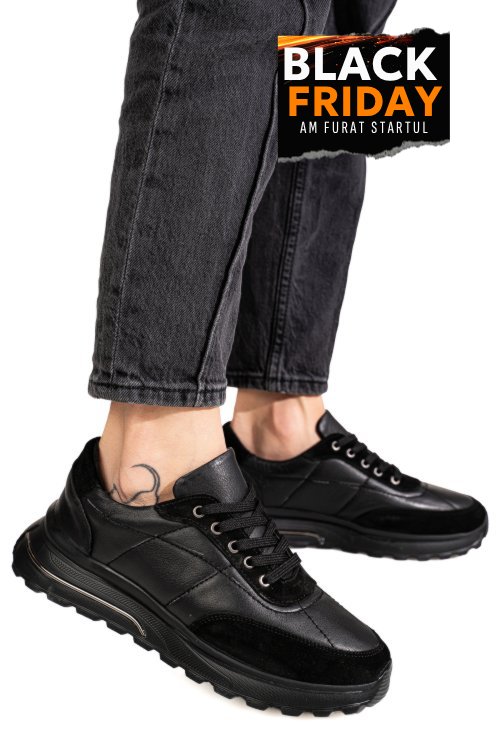 Pantofi sport negri piele naturala 9s7731