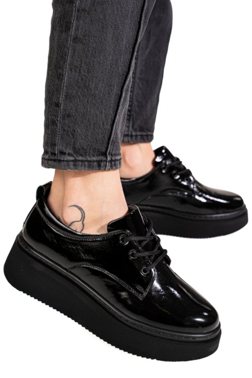 Pantofi negri piele naturala lacuita 2s77050amg