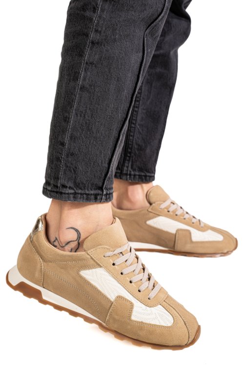 Pantofi sport bej piele naturala intoarsa 2s77627