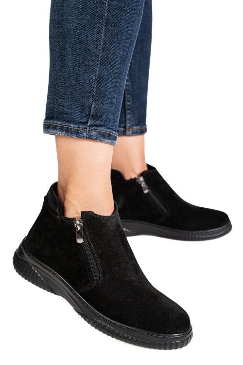 Ghete negre piele naturala intoarsa 3pc119