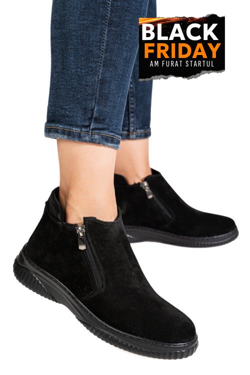 Ghete negre piele naturala intoarsa 3pc119