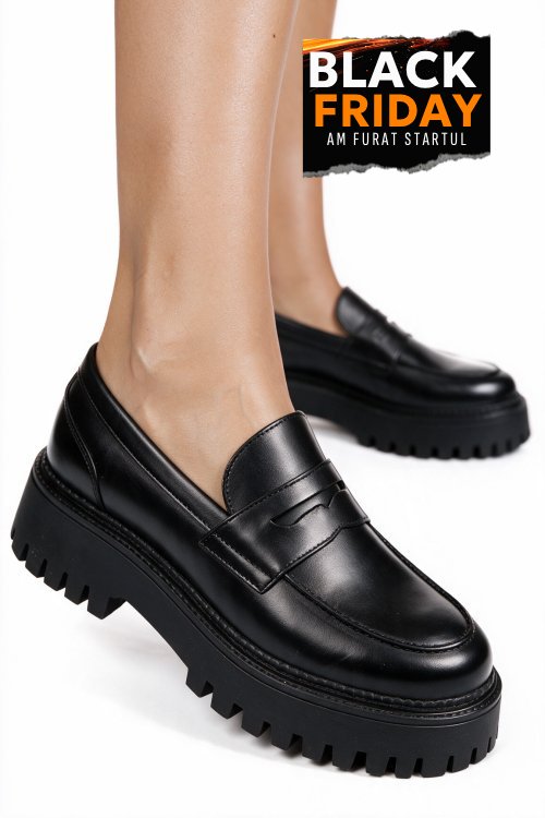 Mocasini negri piele naturala ws401r19