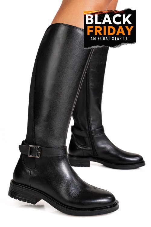 Cizme negre piele naturala wb66h17
