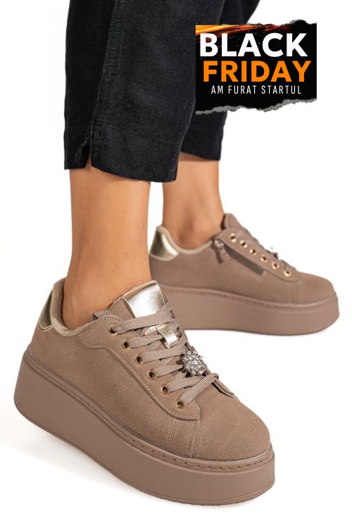 Pantofi sport taupe piele naturala intoarsa is77700