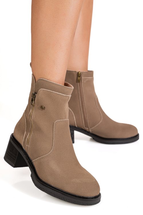 Ghete taupe piele naturala intoarsa is77181