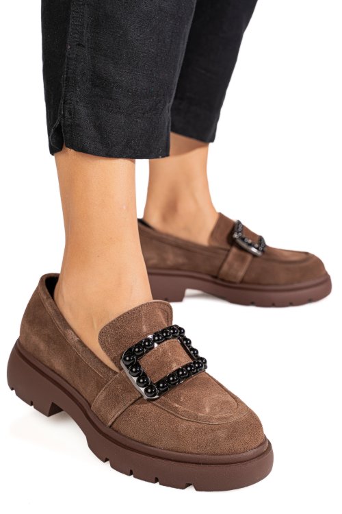 Mocasini maro piele naturala intoarsa is77441
