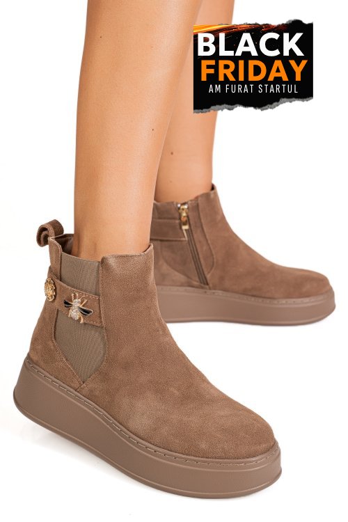 Ghete taupe piele naturala intoarsa is7788