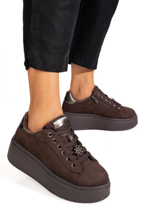 Pantofi sport maro piele naturala intoarsa is77700