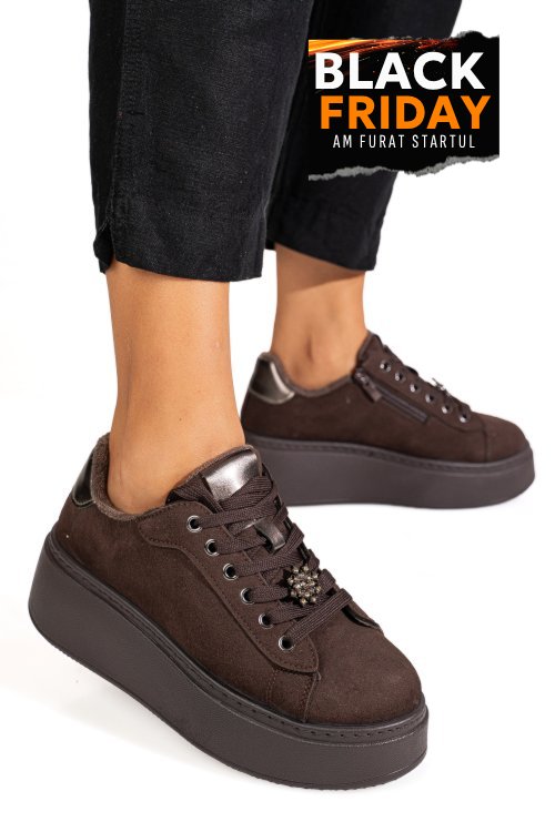 Pantofi sport maro piele naturala intoarsa is77700
