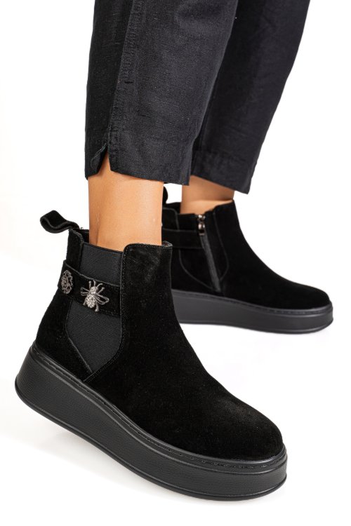 Ghete negre piele naturala intoarsa is7788