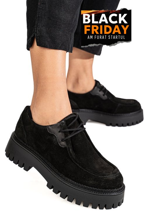 Mocasini negri piele naturala intoarsa ws401r53