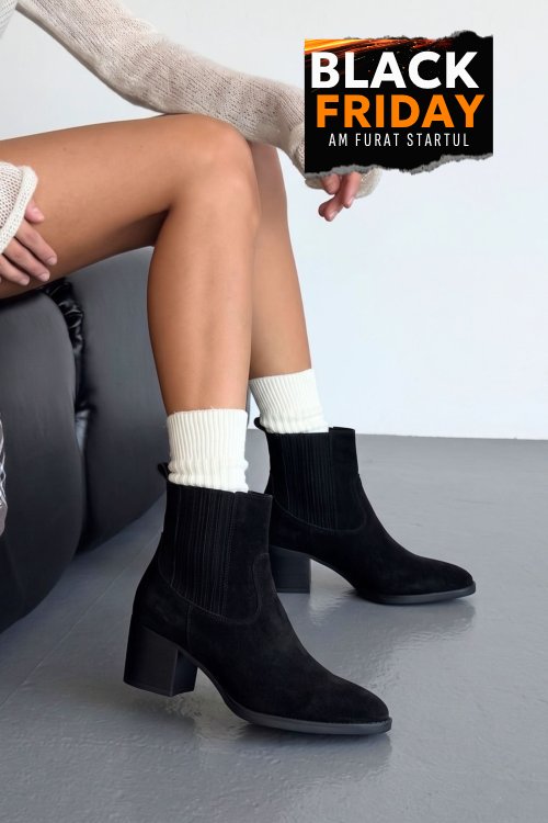 Botine negre piele naturala intoarsa wh224h34