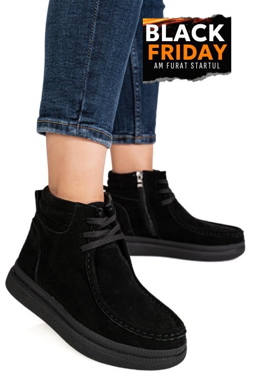 Ghete negre piele naturala intoarsa ts772616