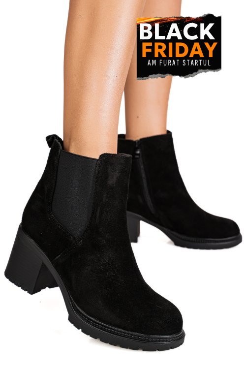 Botine negre piele naturala intoarsa is77356