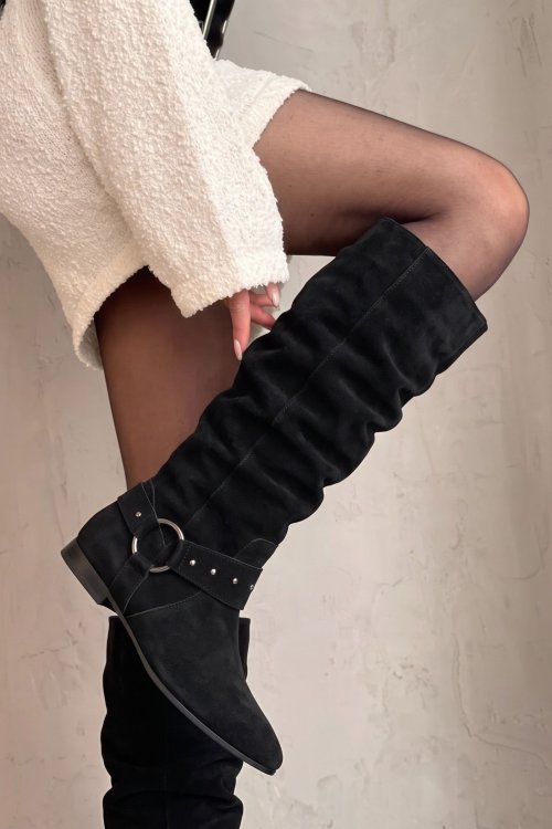 Cizme negre piele naturala intoarsa 9s77377