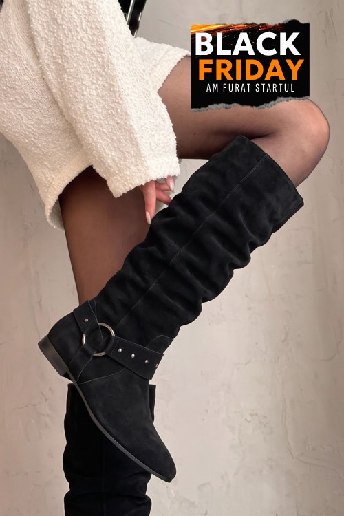 Cizme negre piele naturala intoarsa 9s77377