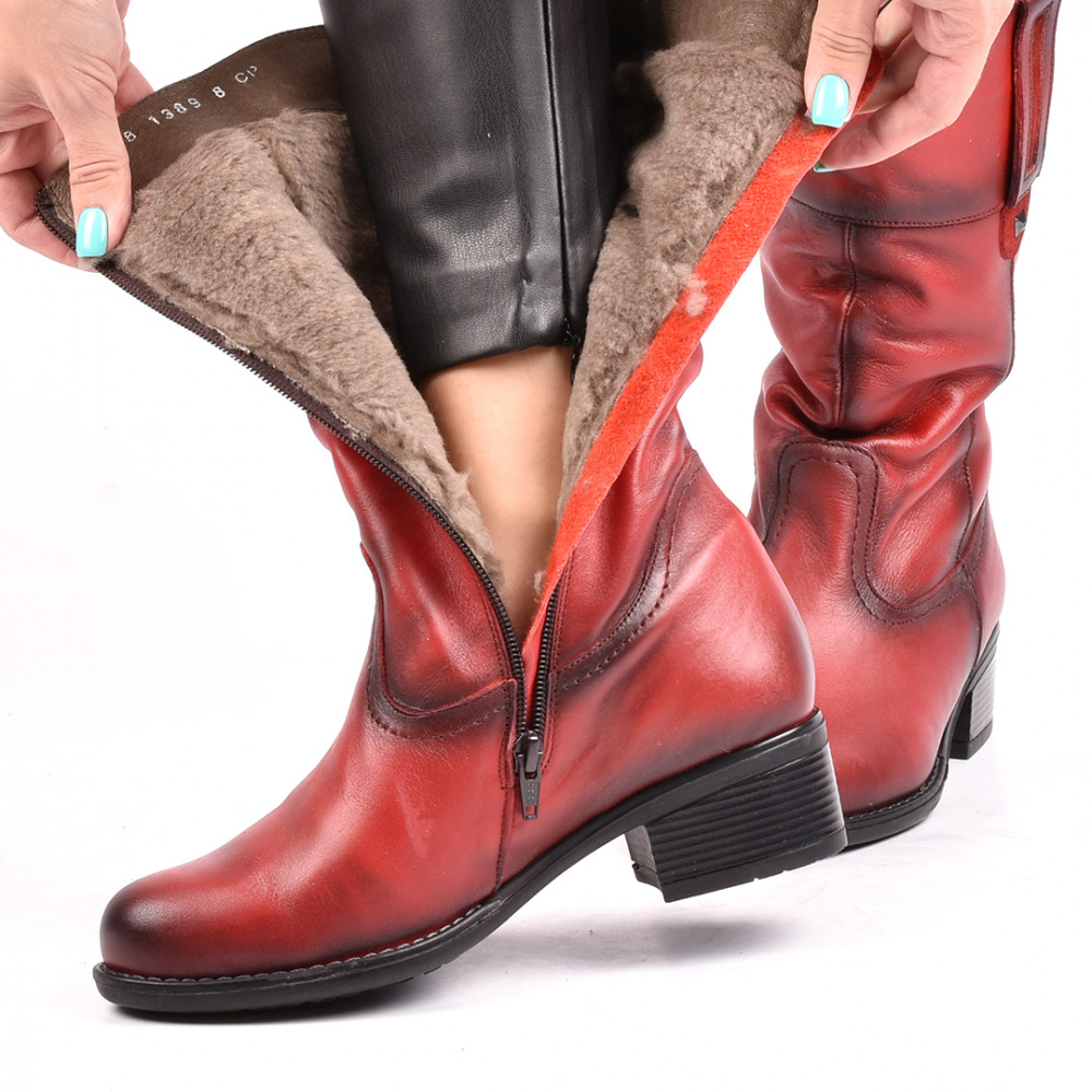 CIZME ROSII PIELE NATURALA 1S7738994