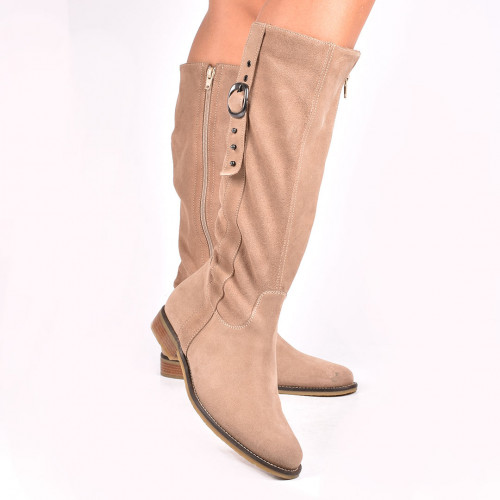 Cizme bej piele naturala intoarsa 5s779137