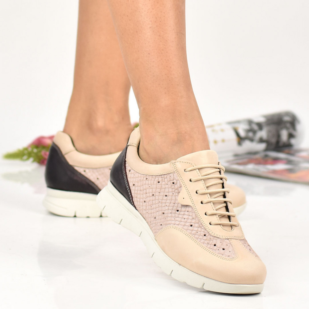 PANTOFI SPORT BEJ ROZ PIELE NATURALA WS77S-3000