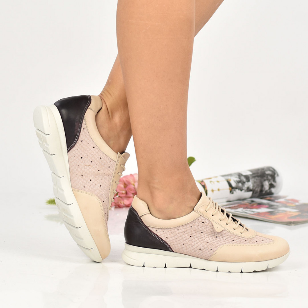 PANTOFI SPORT BEJ ROZ PIELE NATURALA WS77S-3000