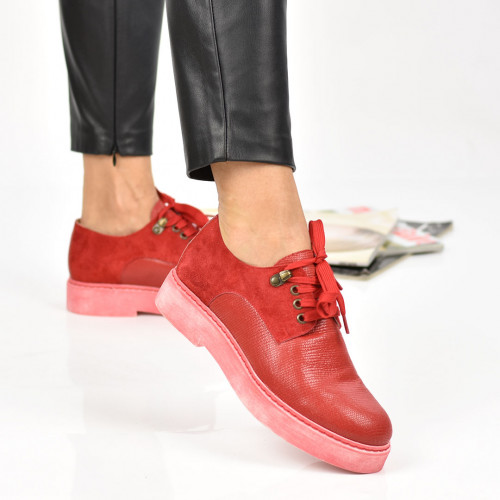 Pantofi rosii piele naturala intoarsa sora