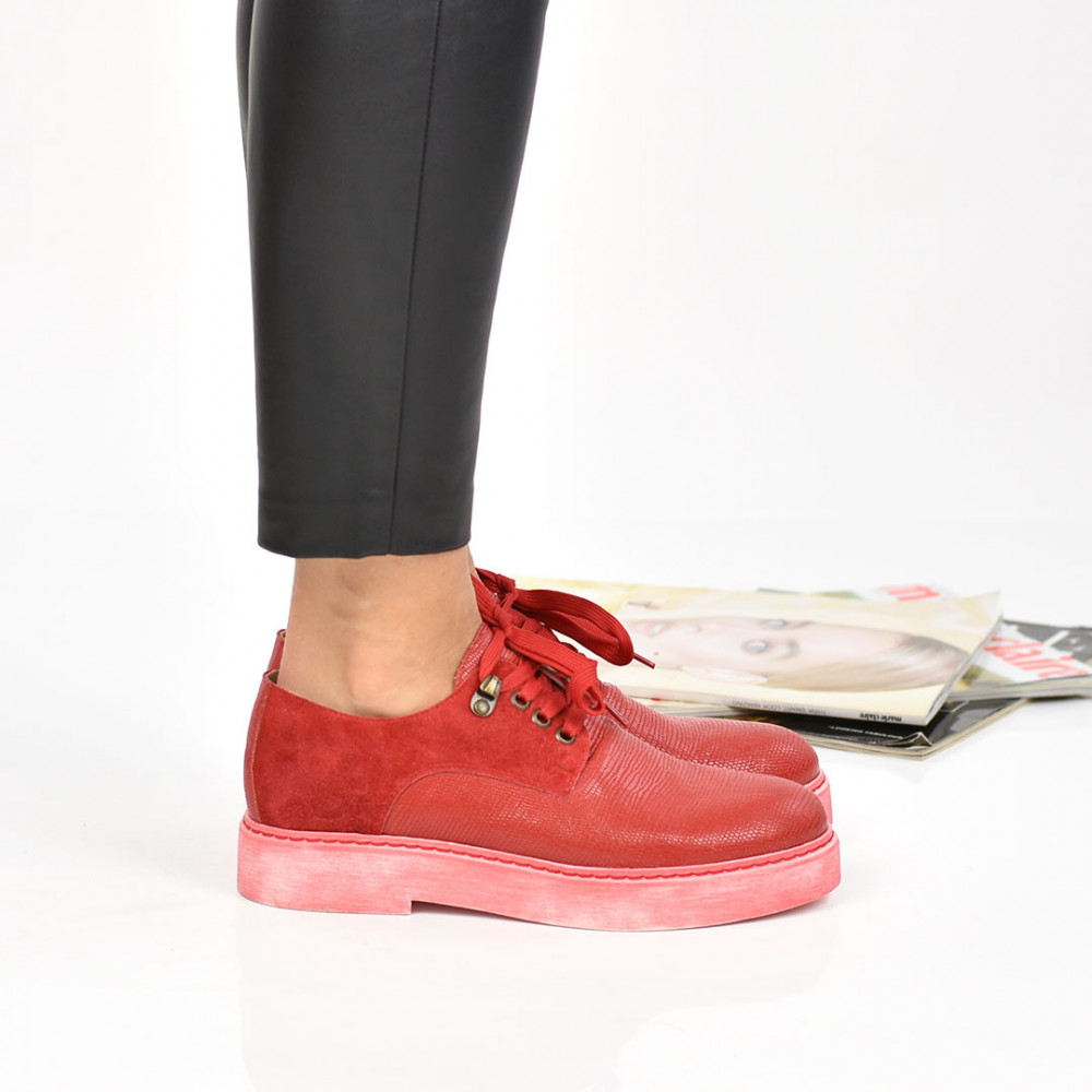 PANTOFI ROSII PIELE NATURALA INTOARSA SORA