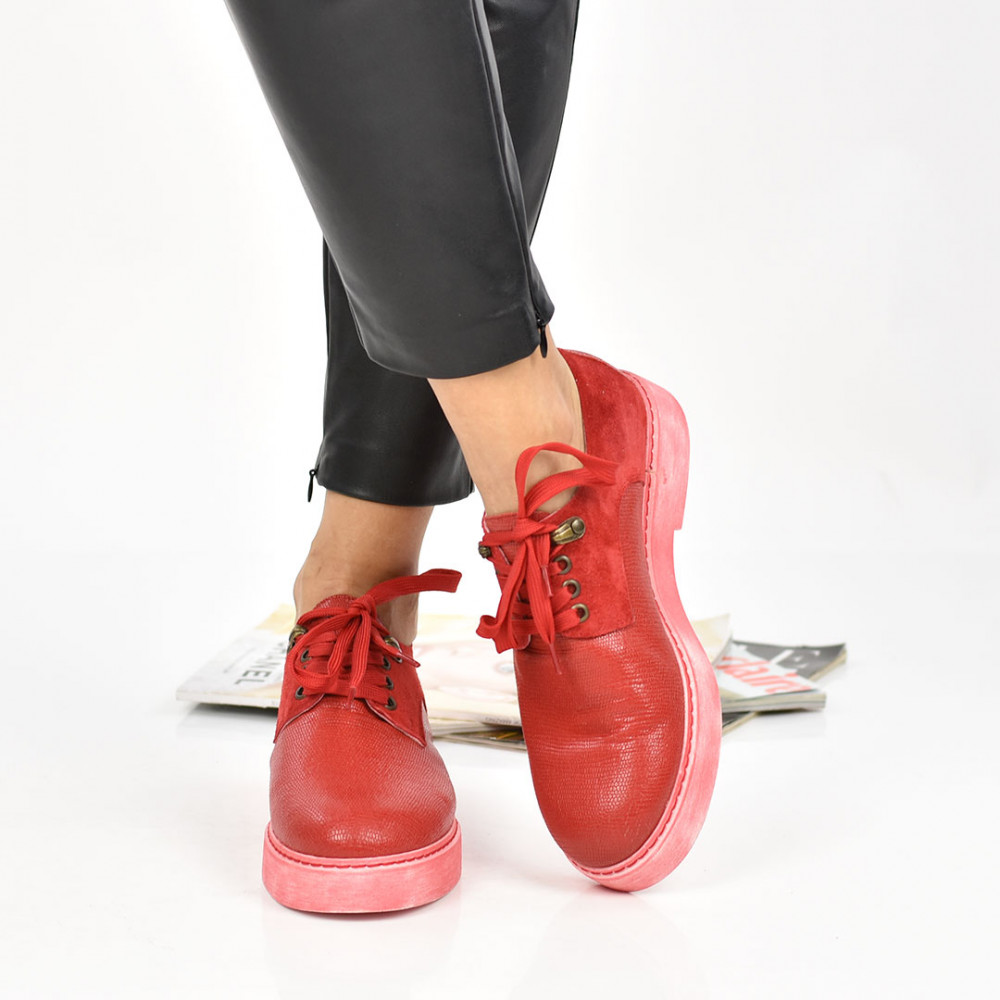 PANTOFI ROSII PIELE NATURALA INTOARSA SORA
