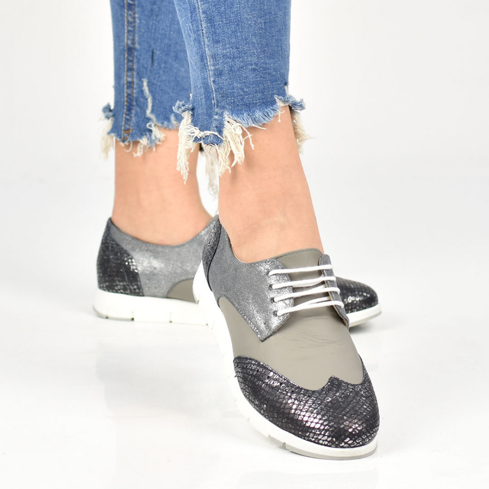 PANTOFI GRI PERLAT PIELE NATURALA REESE