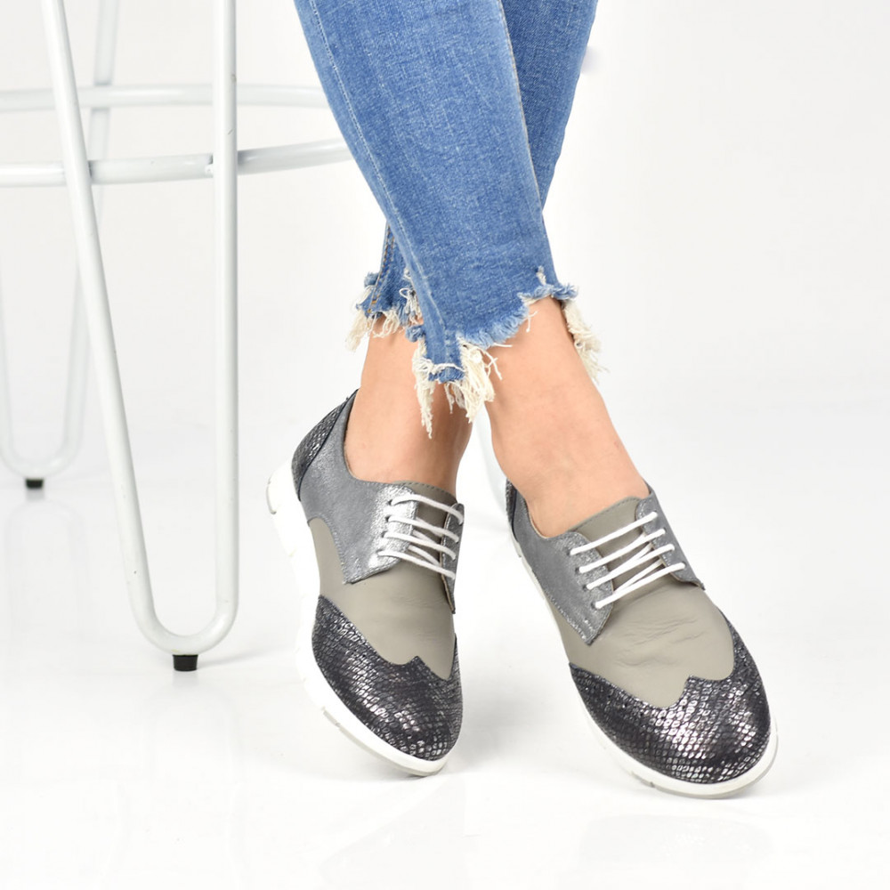 PANTOFI GRI PERLAT PIELE NATURALA REESE
