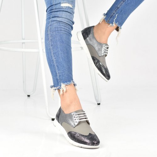 Pantofi gri perlat piele naturala reese