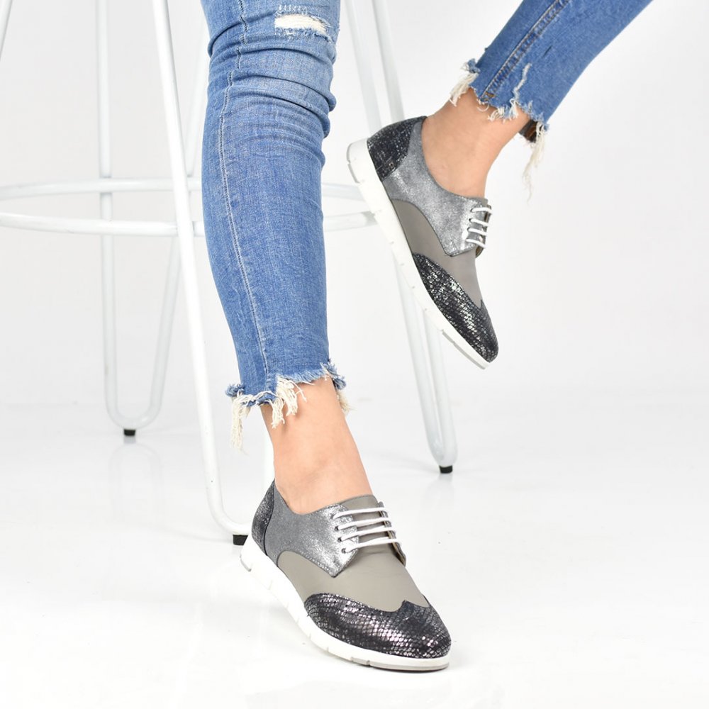 PANTOFI GRI PERLAT PIELE NATURALA REESE