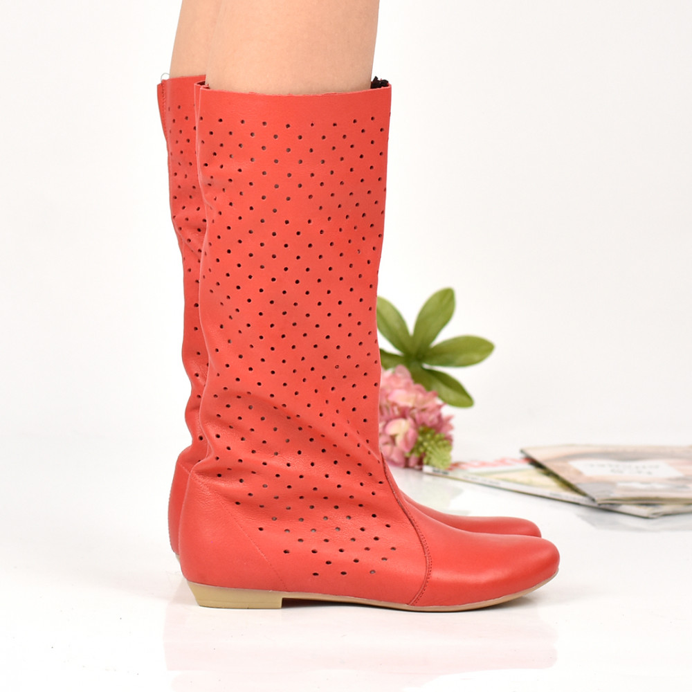 CIZME ROSII PIELE NATURALA LORYS