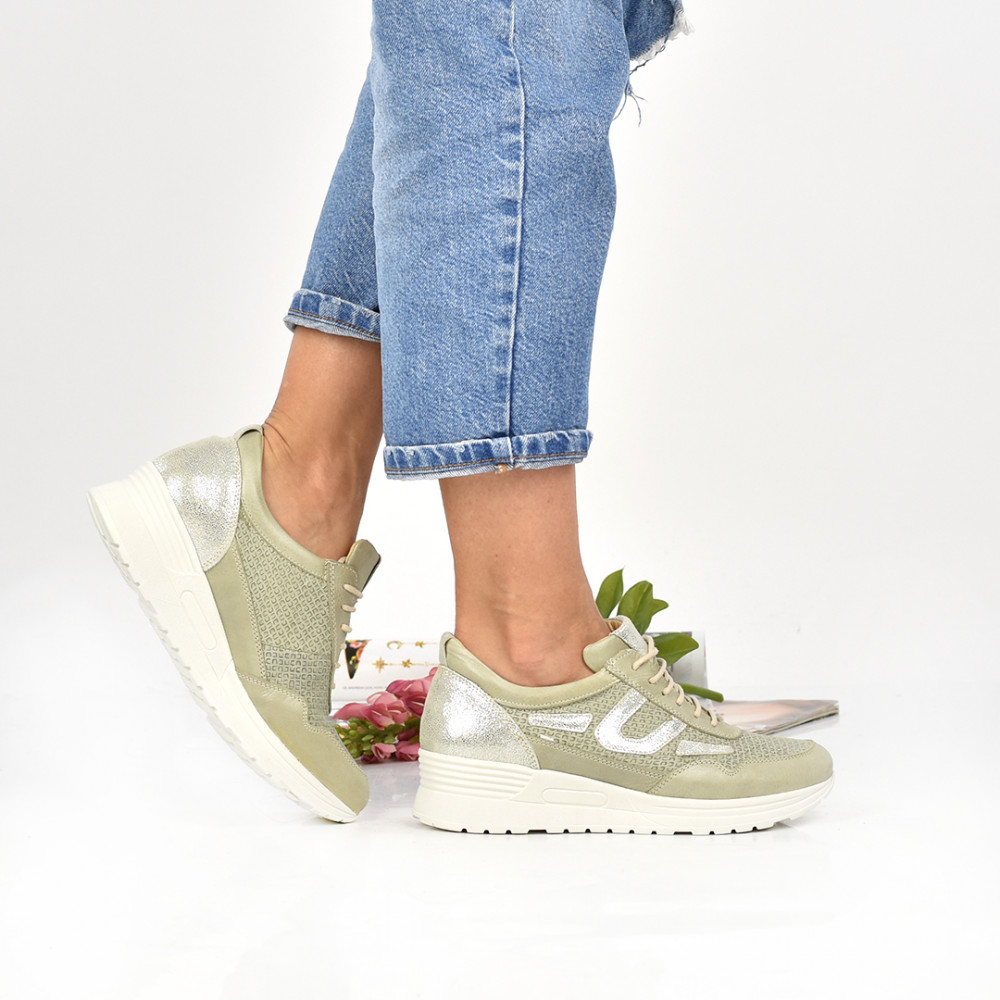PANTOFI SPORT BEJ ARGINTIU PIELE NATURALA WS77S-3001