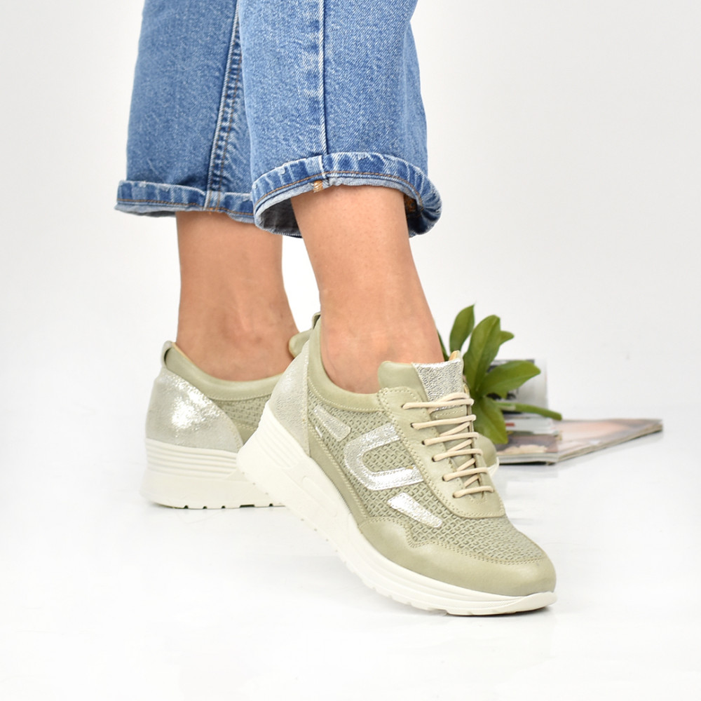 PANTOFI SPORT BEJ ARGINTIU PIELE NATURALA WS77S-3001