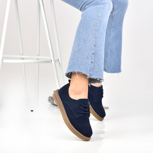 Pantofi bleumarin piele naturala intoarsa 6s77552-1