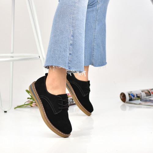 Pantofi negri piele naturala intoarsa 6s77552-1