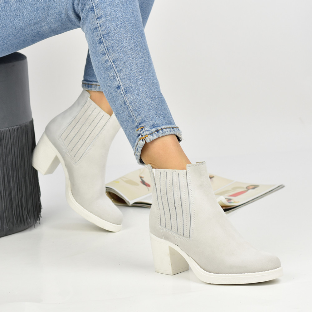 BOTINE GRI PIELE NATURALA INTOARSA 1S77002