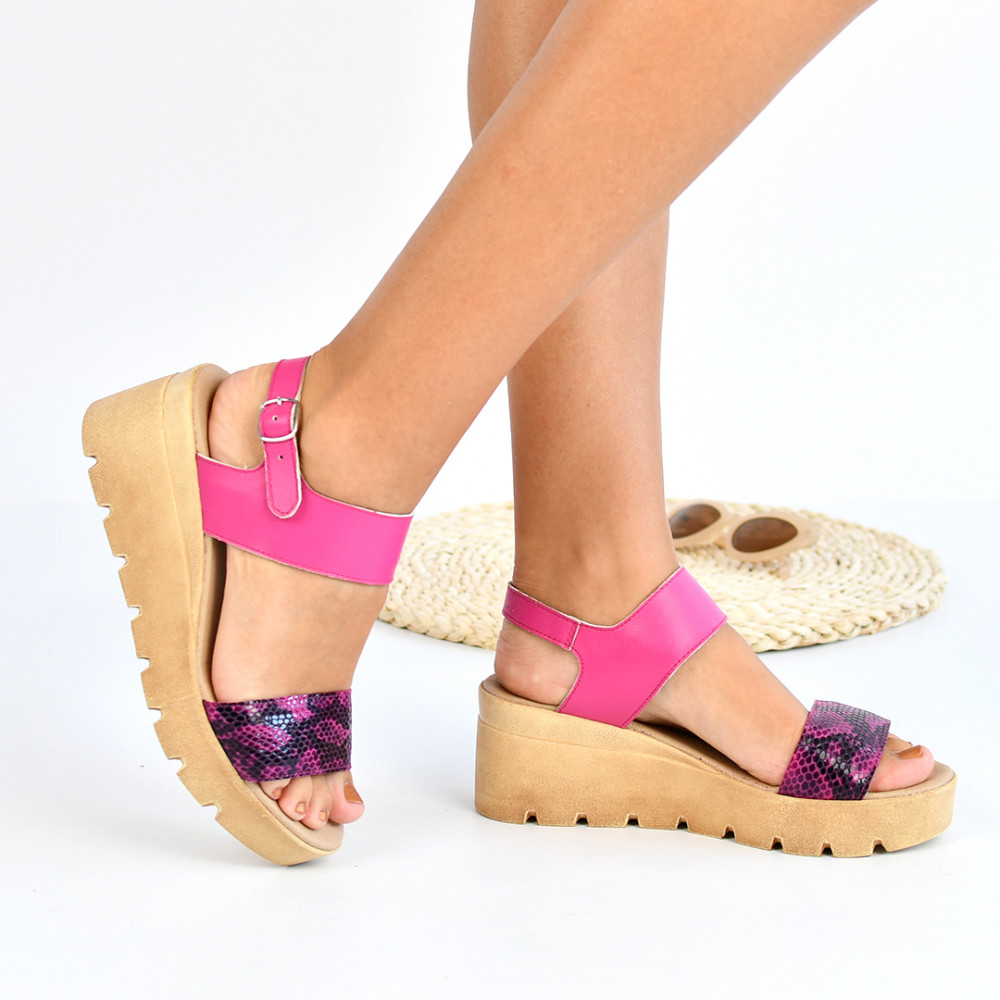 SANDALE FUCHSIA SNAKE PIELE NATURALA LEEA