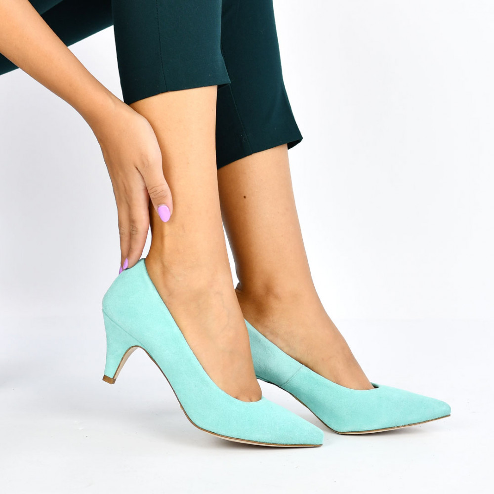 PANTOFI TURCOAZ TOC MIC PIELE NATURALA CLAIRE