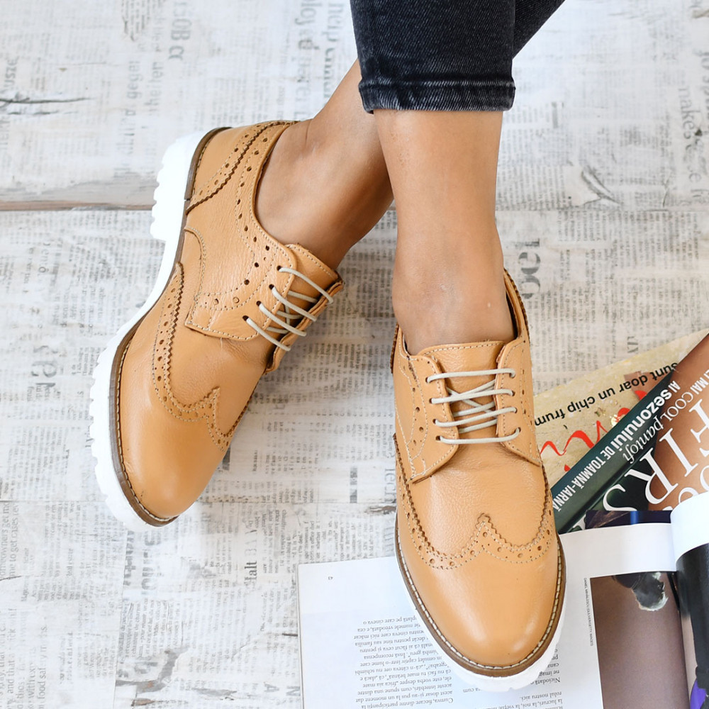 PANTOFI CAMEL PIELE NATURALA 4S77208