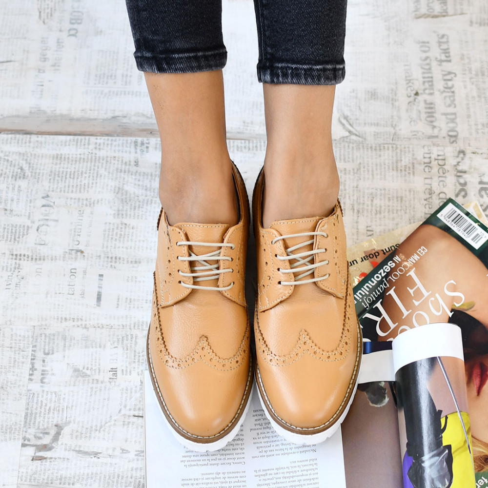 PANTOFI CAMEL PIELE NATURALA 4S77208