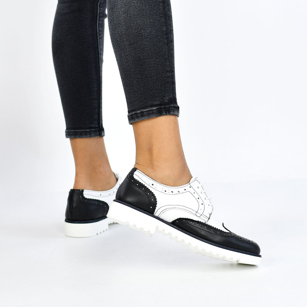 PANTOFI ALB NEGRU PIELE NATURALA 4S7702