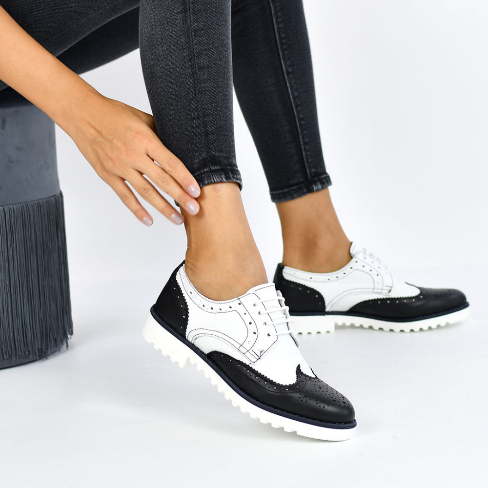 PANTOFI ALB NEGRU PIELE NATURALA 4S7702
