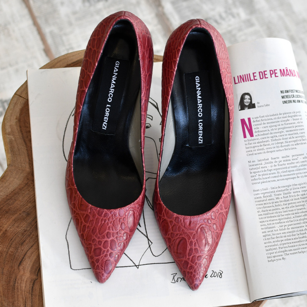 PANTOFI PINK CROCO PIELE NATURALA GALIA