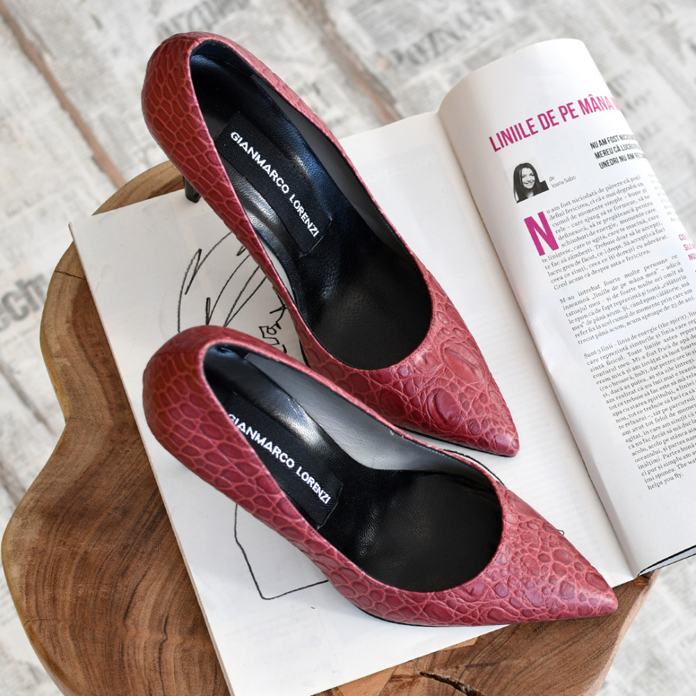 PANTOFI PINK CROCO PIELE NATURALA GALIA