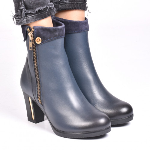 Botine bleumarin piele naturala fancy