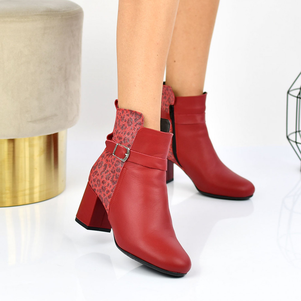 BOTINE ROSII PIELE NATURALA 0S771