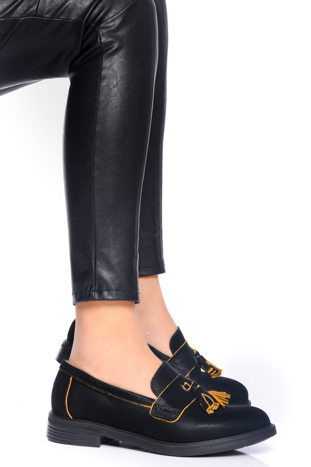 PANTOFI NEGRU GALBEN PIELE NATURALA 2S7711699NPK