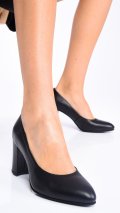 PANTOFI DAMA PIELE NATURALA  CU TOC GROS NEGRI 3S77015